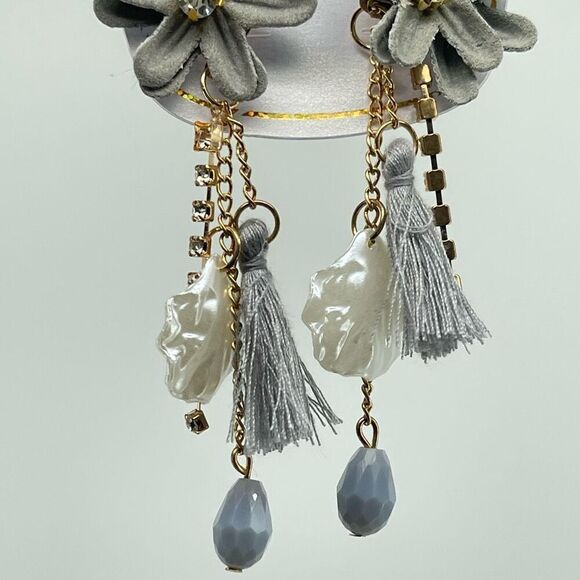 Superstar Accessories Women’s Blue Seashell Rhinestone Tassel Drop Boho Earrings - Picture 5 of 6